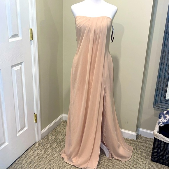 Jenny Yoo Blush Bridesmaid Chiffon Dress Size 12 Flattering Altered - Picture 1 of 4